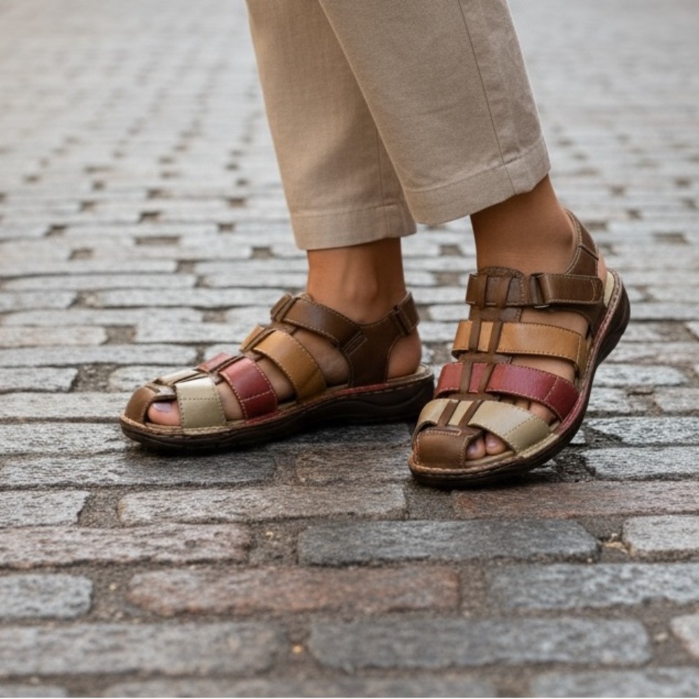 Propet Women’s multicolor Leather Fisherman Sandals - Brown, Tan, Red, Cream
